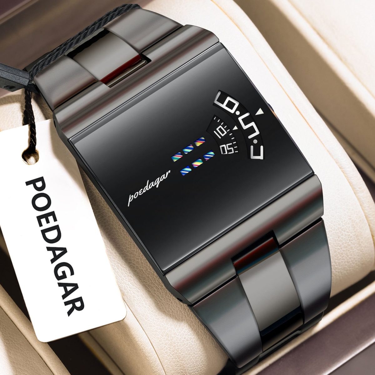 POEDAGAR 857 Top Rectangle Original Fashion Man Watch Color : Black & gray