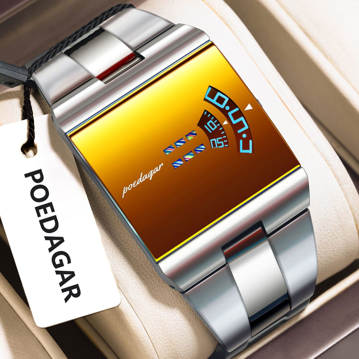 POEDAGAR 857 Top Rectangle Original Fashion Man Watch Color : Sliver gold