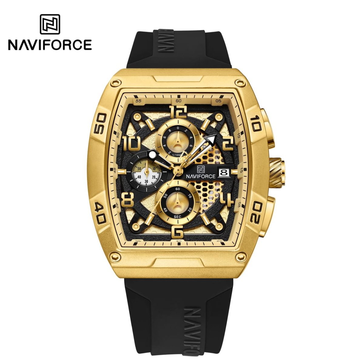 Naviforce 8052 – Black Gold Chronograph Silicone Band Quartz