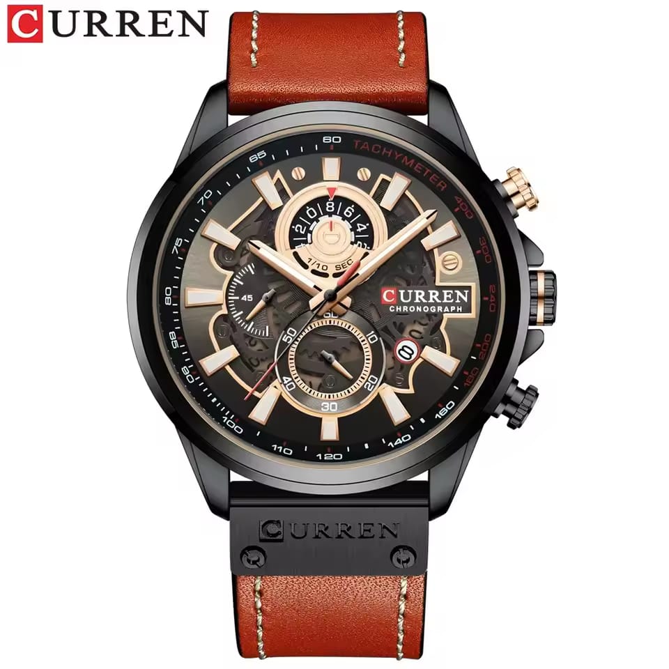 CURREN 8380 Chronograph Leather Straps Watch Man-Orange Black