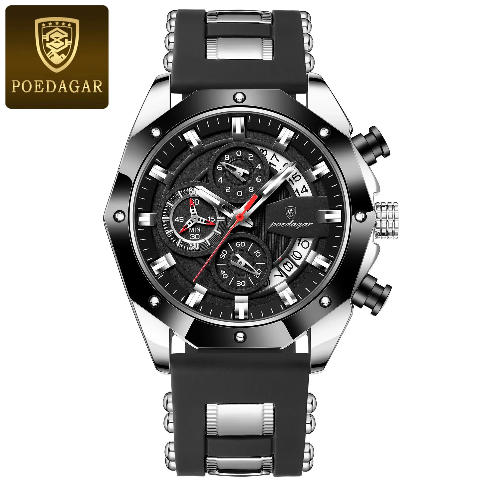 POEDAGAR 913 Luxury Men Watch Black Silver