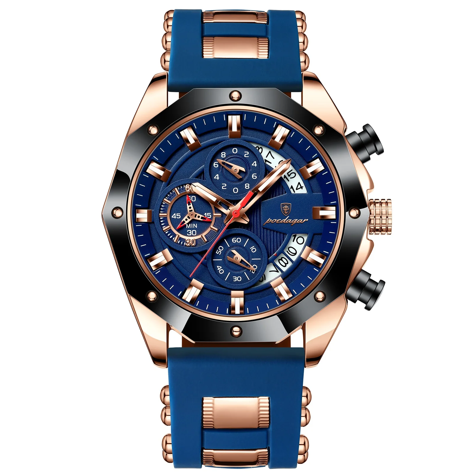 POEDAGAR 913 Luxury Men Rose Gold Blue