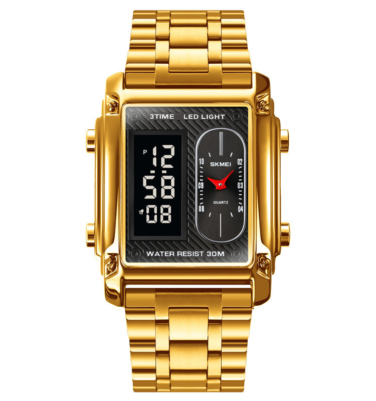SKMEI 1868 Men's Luxury Sports Watch Stainless Steel and Gold Analog & Digital Display Alloy Case with Alarm Feature